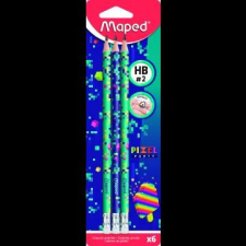 MAPED MAPED: Pixel Party háromszögletű grafitceruza radírral, HB - 6 db ceruza