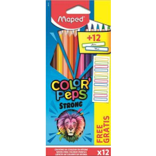 MAPED Színes ceruza készlet, háromszögletű, MAPED, &quot;Color`Peps Strong&quot; 12 különböző szín + 12 ajándék m... színes ceruza
