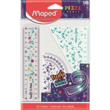 MAPED Vonalzókészlet, műanyag, törhetetlen, 3 darabos, MAPED "Pixel Party Twist`n Flex" vonalzó