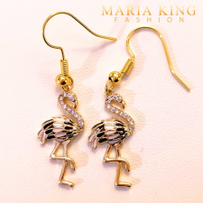 Maria King 18K aranyozott fekete tűzzománc és cirkónia flamingó fülbevaló (1 pár) fülbevaló