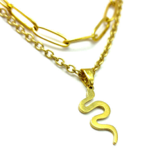 Maria King Dupla rozsdamentes acél nyaklánc arany színben, nemesacél kígyós medállal nyaklánc