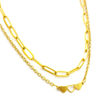 Maria King Dupla rozsdamentes acél nyaklánc arany színben, nemesacél Szív medállal nyaklánc