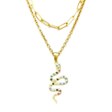 Maria King Dupla rozsdamentes acél nyaklánc arany színben, színes kígyós medállal nyaklánc