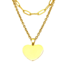 Maria King Dupla rozsdamentes acél nyaklánc arany színben, tüköracél szív medállal nyaklánc