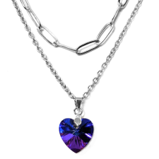 Maria King Dupla rozsdamentes acél nyaklánc ezüst színben, kék kristály szív medállal nyaklánc
