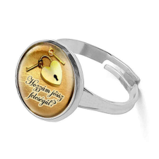 Maria King Eljegyzési gyűrű, felirattal, lakat-kulcs mintával, ezüst színben (állítható méret) gyűrű