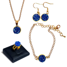 Maria King Kék csillámos (lánc, karkötő, fülbevaló, gyűrű) szett, arany és ezüst színben ékszer szett