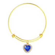 Maria King Kék kristály szív charm arany színű nemesacél karperecen karkötő