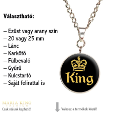 Maria King KING fém-üveg MEDÁL lánccal, EZÜST szín, 20 mm medál