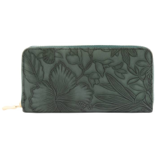 Maria King műbőr zöld virágmintás pénztárca (19x9 cm)