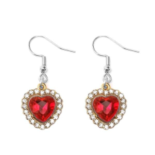 Maria King Piros kristály szív fülbevaló ezüst színű akasztóval fülbevaló
