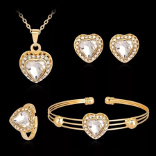 Maria King Szív motívumos nyakék, fülbevaló, gyűrű és karkötő szett, arany színű fülbevaló