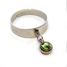 Maria King Zöld kristály charmos állítható méretű gyűrű, ezüst színű, választható szélességben gyűrű