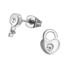 MariaKing 316L sebészeti nemesacél fülbevaló, lakat és kulcs kristállyal (1 pár) fülbevaló