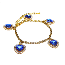 MariaKing 5 kék kristály szív charmos karkötő, arany színű karkötő