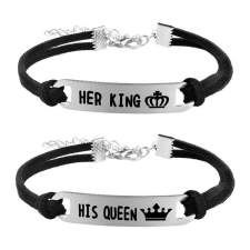 MariaKing Acél és bőr His Queen - Her King páros karkötő karkötő