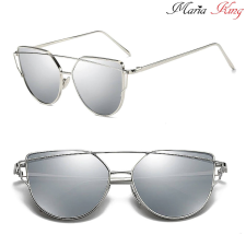 MariaKing Divatos cat eye napszemüveg, ezüst kerettel, tükörlencsés napszemüveg