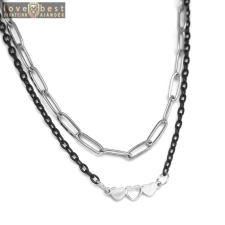 MariaKing Dupla rozsdamentes acél nyaklánc ezüst-fekete színben, nemesacél Szív medállal nyaklánc