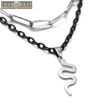 MariaKing Dupla rozsdamentes acél nyaklánc fekete-ezüst színben, nemesacél kígyós medállal nyaklánc