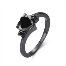 MariaKing Fekete aranyozott szív cirkónium köves gyűrű, 9 gyűrű