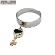 MariaKing Fekete tűzzománc kulcs charmos állítható méretű gyűrű, ezüst színű, választható szélességben gyűrű