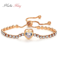 MariaKing Kristályokkal kirakott karkötő szív dísszel, rose gold színű - állítható méret karkötő