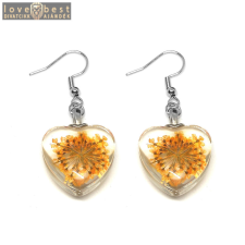 MariaKing Narancssárga virág szív fülbevaló, ezüst színű akasztóval fülbevaló