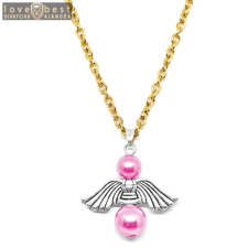 MariaKing Őrangyal medál pink mesterséges gyöngyökkel, arany színű nyaklánccal nyaklánc