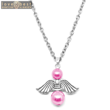 MariaKing Őrangyal medál pink mesterséges gyöngyökkel, ezüst színű nyaklánccal nyaklánc