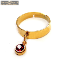 MariaKing Piros kristály charmos állítható méretű gyűrű, arany színű, választható szélességben gyűrű