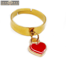 MariaKing Piros tűzzománc szív charmos állítható méretű gyűrű, arany színű, választható szélességben gyűrű