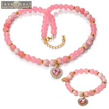 MariaKing Romance in Pink – Jade exkluzív ásvány ékszerszett (nyaklánc + karkötő) Szív charmmal vagy anélkül, dobozban karkötő