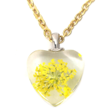 MariaKing Sárga virág szív üvegmedál, választható arany vagy ezüst színű acél lánccal vagy bőr lánccal nyaklánc