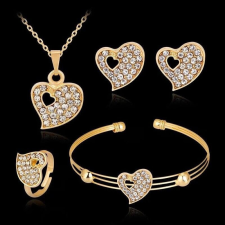 MariaKing Szív motívumos nyakék, fülbevaló, gyűrű és karkötő szett, arany színű II. ékszer szett