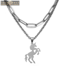 MariaKing Unikornis nemesacél medál dupla nyaklánccal, ezüst színű nyaklánc