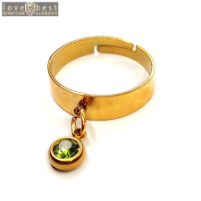 MariaKing Zöld kristály charmos állítható méretű gyűrű, arany színű, választható szélességben gyűrű