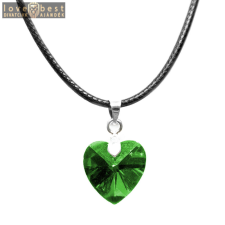 MariaKing Zöld kristály szív medál fekete műbőr lánccal nyaklánc