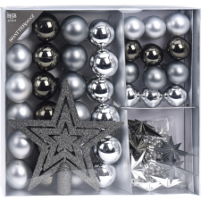 MÁRKA NÉLKÜL KARÁCSONYFADÍSZ SZETT MŰANYAG, 45DB-OS SZÜRKE karácsonyfadísz