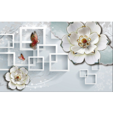  Matrica tapéta Virágok, pillangók és négyzetek, 250 x 150 cm tapéta, díszléc és más dekoráció