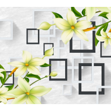  Matricás tapéta Liliomok fehér és fekete négyzetekkel, 350 x 250 cm tapéta, díszléc és más dekoráció