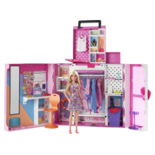 Mattel Barbie álom öltözőszoba szennyes ledobóval és babával (HGX57) barbie baba