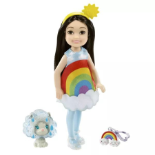 Mattel Barbie Chelsea Club: Barna hajú baba szivárvány jelmezben cica figurával barbie baba
