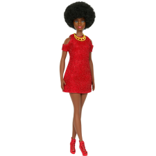 Mattel HRH18 Barbie Fashionistas - Fekete Barbie piros kötött ruhában (HRH18) barbie baba