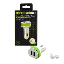 MAX MOBILE 3.4A univerzális 2xUSB fehér-zöld autós töltő MFI Apple kábellel audió/videó kellék, kábel és adapter
