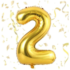  Maxee születésnapi léggömb, 2-es szám, arany, 40 cm party kellék