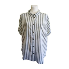  Maxi Blue szürke csíkos rövid ujjú női blúz (méret: 50/XL) blúz