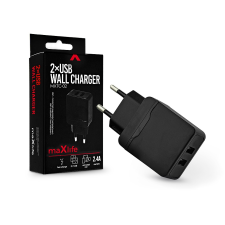 Maxlife Maxlife 2xUSB hálózati töltő adapter - Maxlife MXTC-02 2xUSB Wall Fast Charger - 5V/2,4A - fekete mobiltelefon kellék