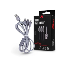 Maxlife TF-0168 USB-A - USB-C - Lightning - Micro USB töltőkábel 1m ezüst kábel és adapter