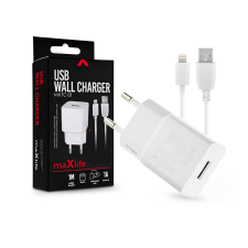 Maxlife USB hálózati töltő adapter + lightning adatkábel 1 m-es vezetékkel - Maxlife MXTC-01 USB Wall Charger - 5V/1A - fehér mobiltelefon, tablet alkatrész