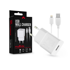 Maxlife USB hálózati töltő adapter + lightning adatkábel 1 m-es vezetékkel -    Maxlife MXTC-01 USB Wall Charger - 5V/1A - fehér (TF-0101) mobiltelefon kellék